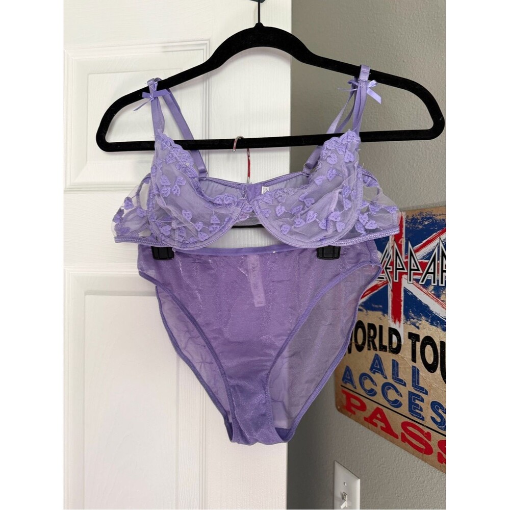 Lilac Mesh Lingerie Set Size M — Auden Panties + Unlined Heart Bra